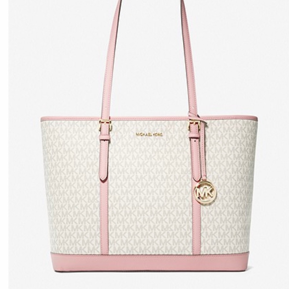 MICHEAL KORS バッグ ピンク＆ホワイト Michael Kors | Bags | Michael Kors Signature White Pink Jet Set